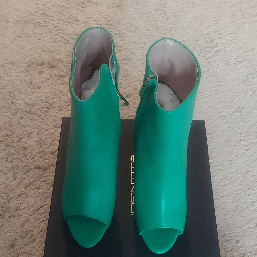 Green Peep-Toe Ankle Boots